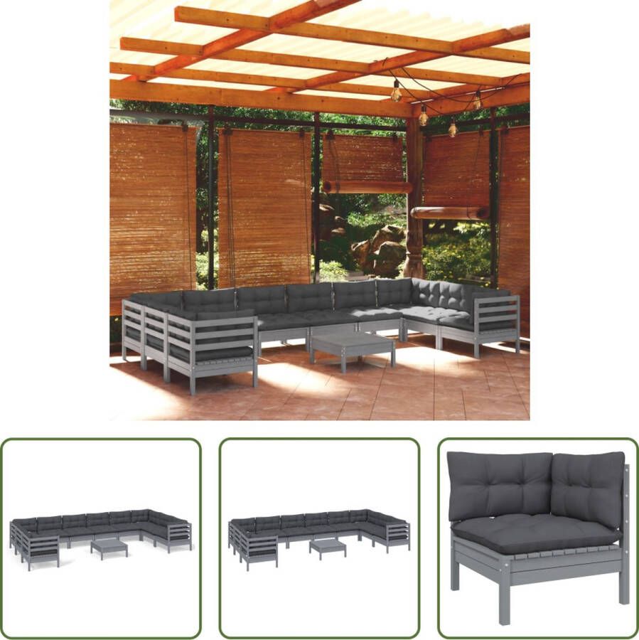 The Living Store Loungeset Grenenhout Grijs 63.5 x 63.5 x 62.5 cm Inclusief kussens