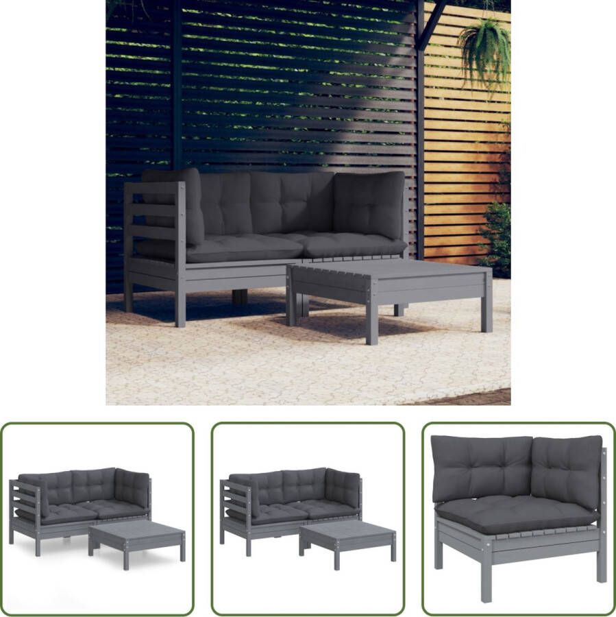 The Living Store Loungeset Grenenhout Grijs 63.5 x 63.5 x 62.5 cm Montage vereist