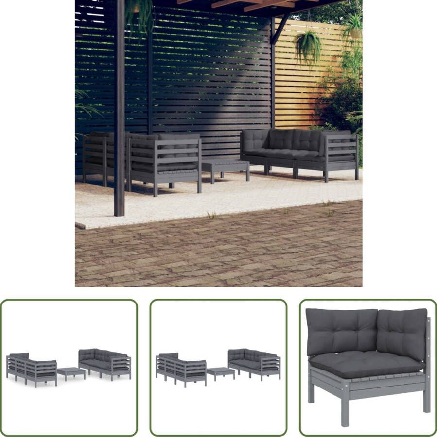 The Living Store Loungeset Grenenhout Grijs 63.5x63.5x62.5 cm Inclusief kussens