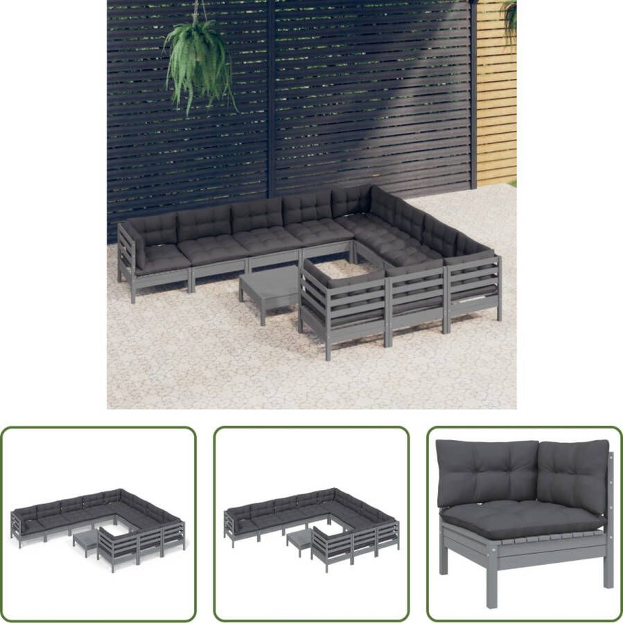 The Living Store Loungeset Grenenhout Grijs 63.5x63.5x62.5 cm Inclusief kussens