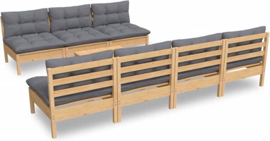 The Living Store Loungeset Grenenhout Grijs Modulaire segmenten 7x middenbank 1x voetenbank tafel