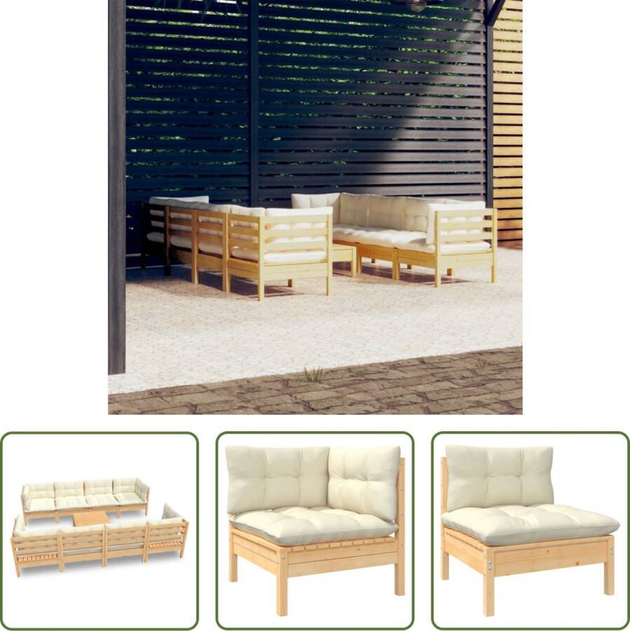 The Living Store Loungeset Grenenhout Hoekbank 63.5x63.5x62.5 Middenbank 63.5x63.5x62.5 Voetenbank Tafel 63.5x63.5x28.5 Kussens 60x60x5 60x32x5 Montage vereist