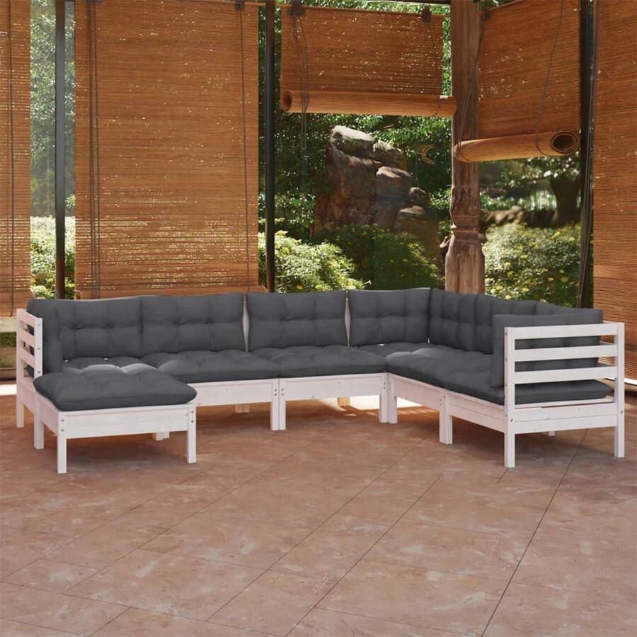 The Living Store Loungeset Grenenhout Hoekbank 63.5x63.5x62.5cm Middenbank 63.5x63.5x62.5cm Voetenbank 63.5x63.5x28.5cm Wit