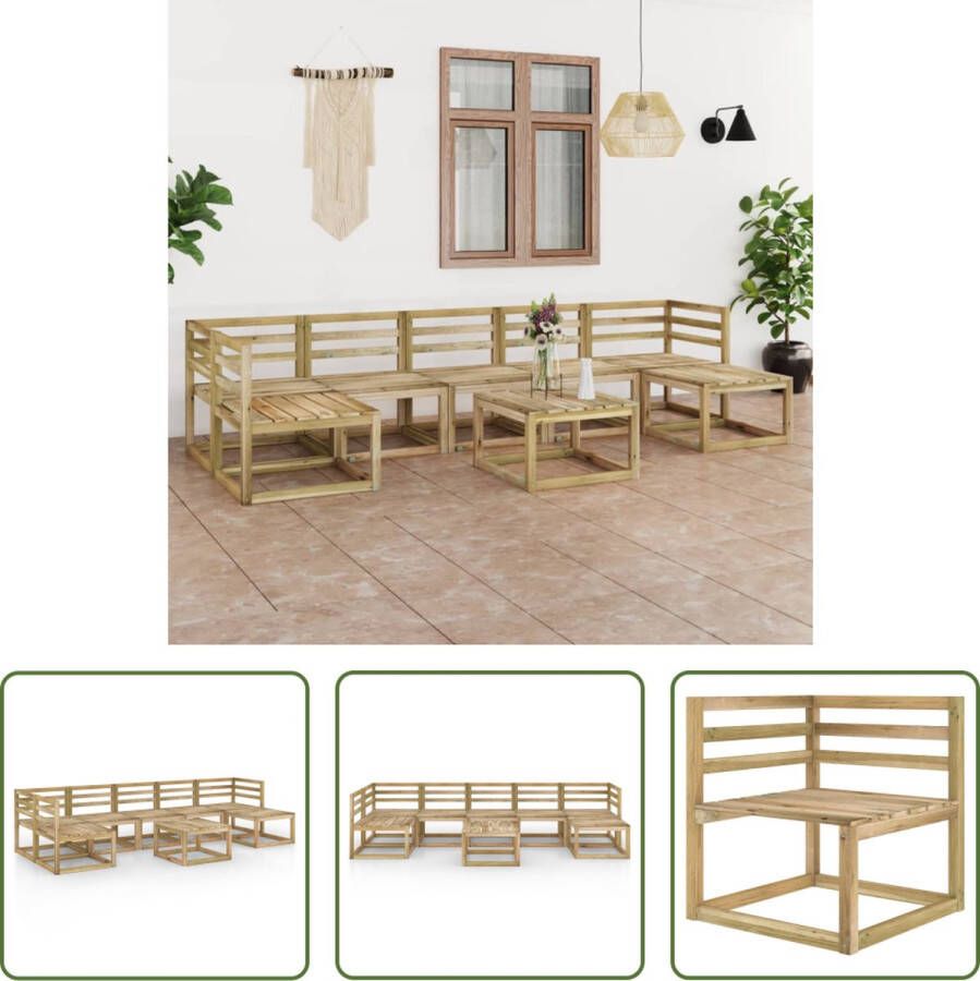 The Living Store Loungeset Grenenhout Hoekbank 64x64x70 cm Middenbank 60x64x70 cm Tafel Voetenbank 60x60x36.5 cm Groen Geïmpregneerd