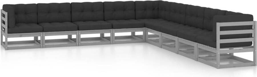 The Living Store Loungeset Grenenhout Hoekbank 70x70x67cm Antraciet 3 Hoekbanken 6 Middenbanken 9 Zitkussens 12 Rugkussens