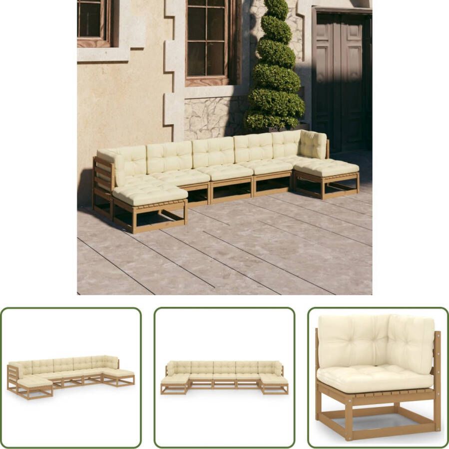 The Living Store Loungeset Grenenhout Hoekbank 70x70x67cm Middenbank 70x70x67cm Voetenbank 70x70x30cm Honingbruin Crème