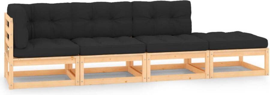 The Living Store Loungeset Grenenhout Hoekbank Middenbank Voetenbank Antraciet 70x70x67 cm