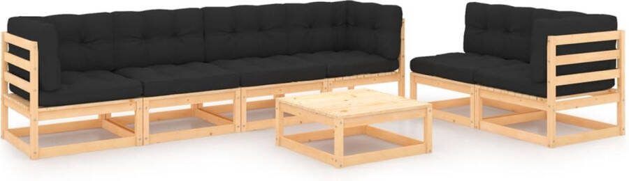 The Living Store Loungeset Grenenhout Hoekbank Middenbank Voetenbank Antraciet Kussen 70x70x67 cm Inclusief Kussens