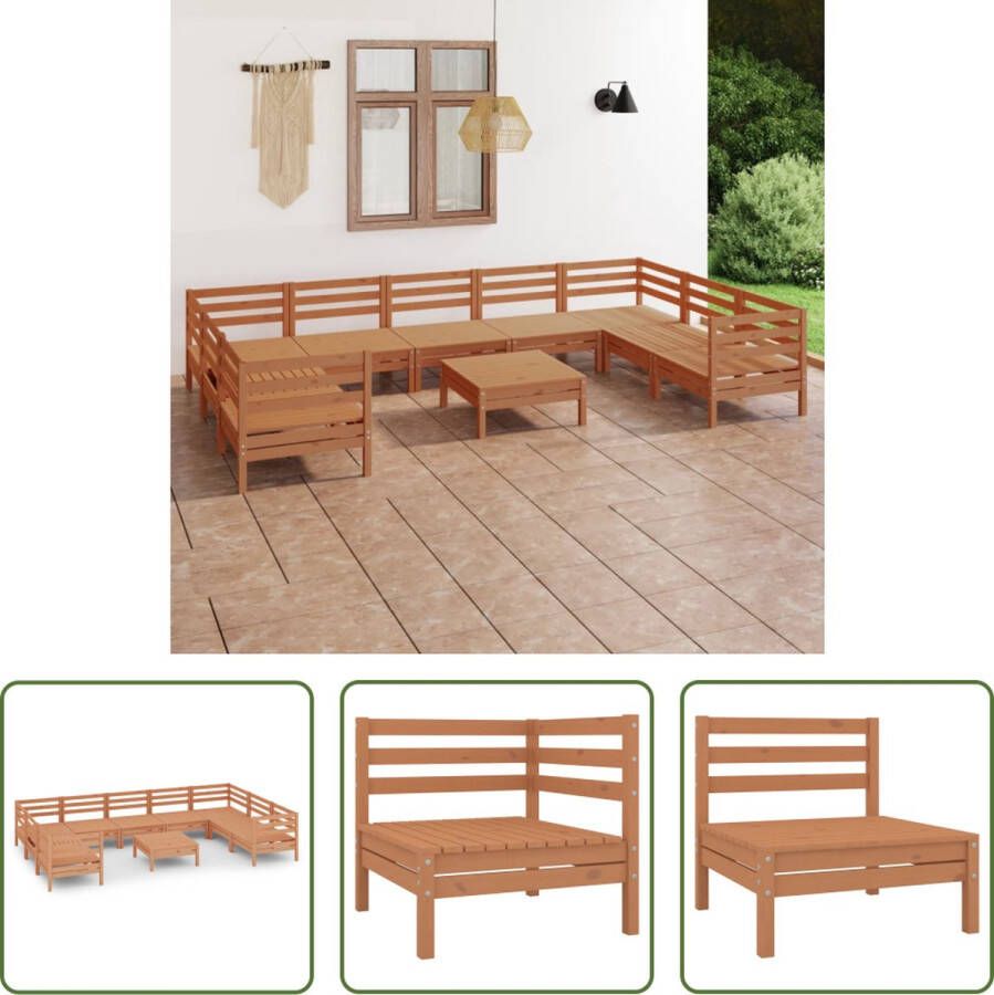 The Living Store Loungeset Grenenhout Honingbruin 4x hoekbank 5x middenbank 1x tafel voetenbank 63.5x63.5x62.5 cm (LxBxH)