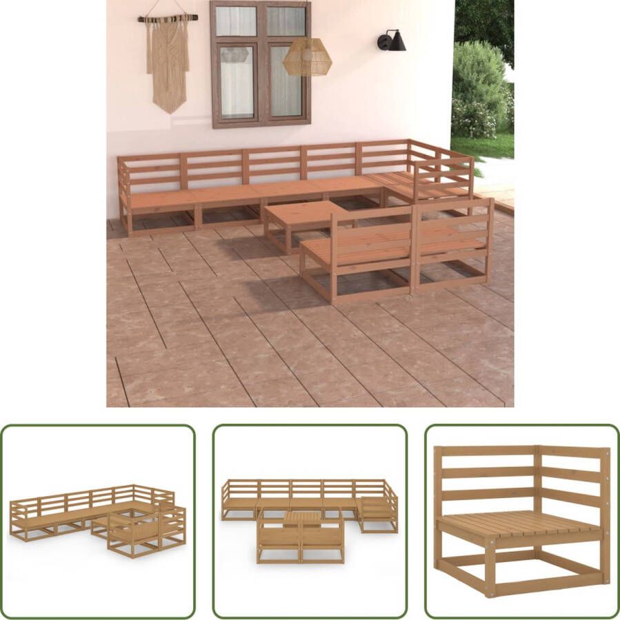 The Living Store Loungeset Grenenhout Honingbruin 70 x 70 x 67 cm Inclusief 5 hoekbanken 3 middenbanken en 1 tafel