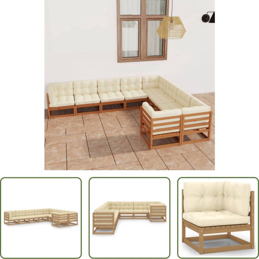 The Living Store Loungeset Grenenhout Honingbruin 70x70x67 cm 4 hoekbank 5 middenbank 9 zitkussen 13 rugkussen