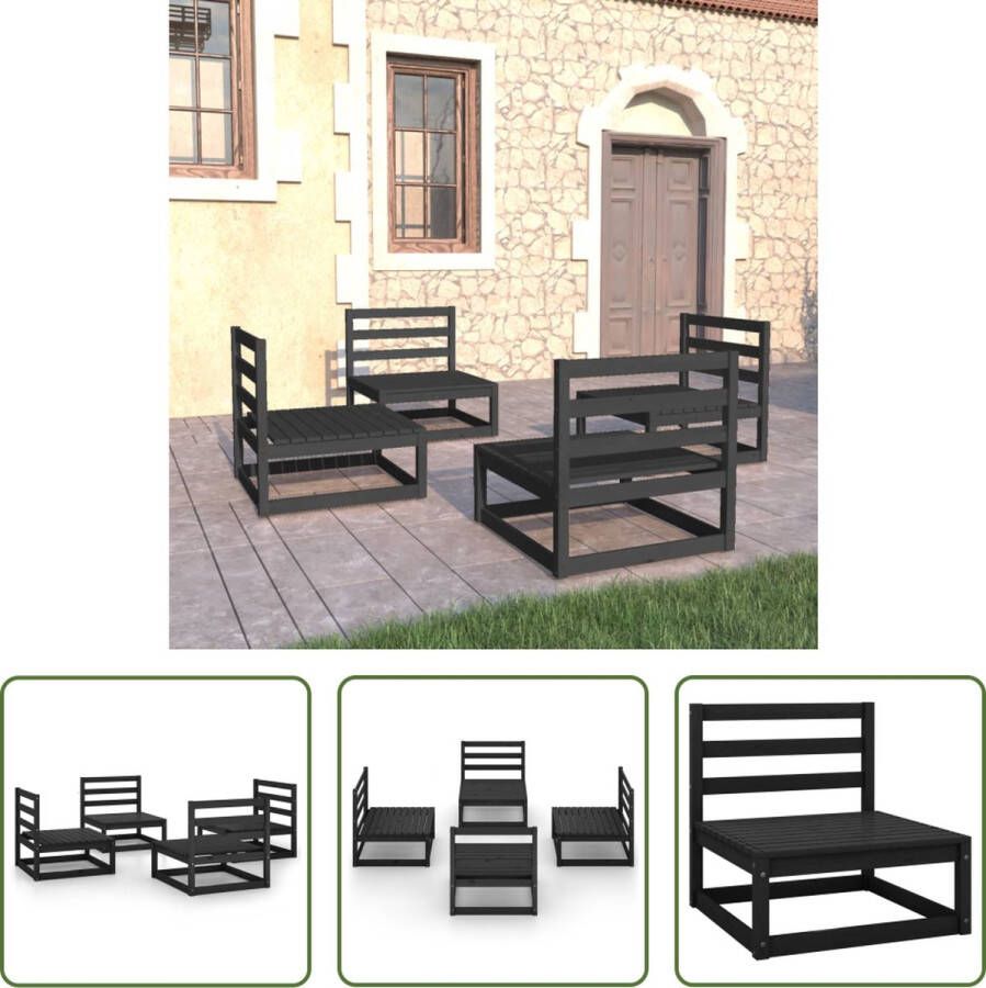 The Living Store Loungeset Grenenhout Modulaire Tuinmeubelen Set van 4 Zwart 70x70x67 cm