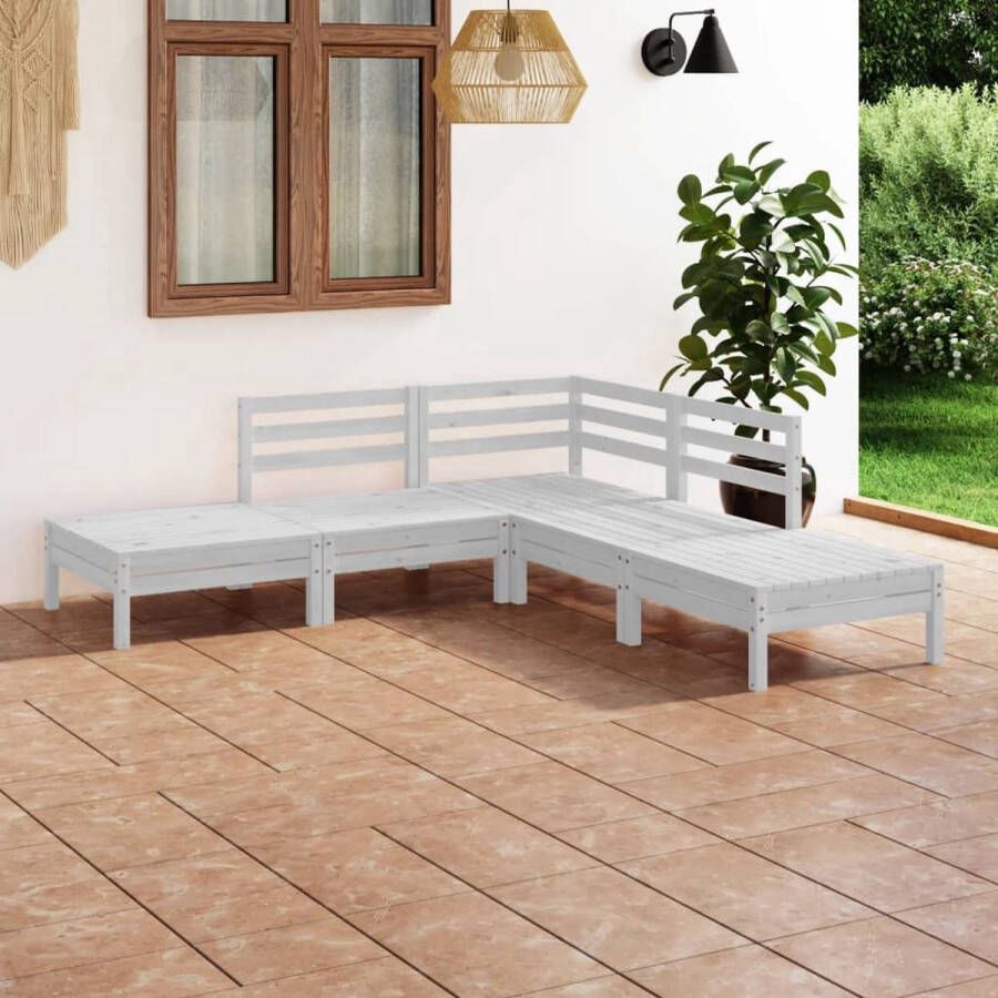 The Living Store Loungeset Grenenhout Wit 63.5 x 63.5 x 62.5 cm