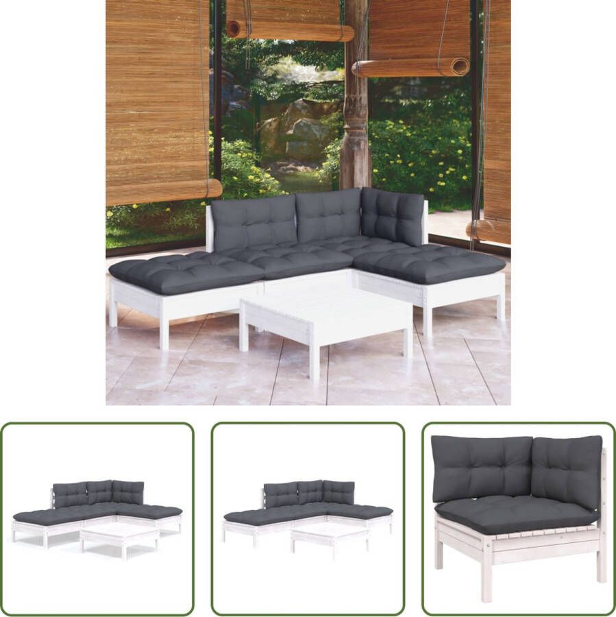 The Living Store Loungeset Grenenhout Wit 63.5 x 63.5 x 62.5 cm Montage vereist