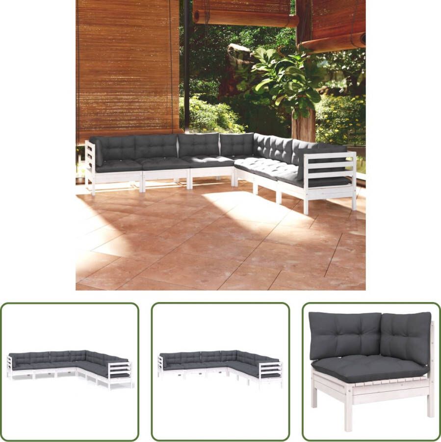 The Living Store Loungeset Grenenhout Wit 63.5x63.5x62.5 cm Inclusief kussens