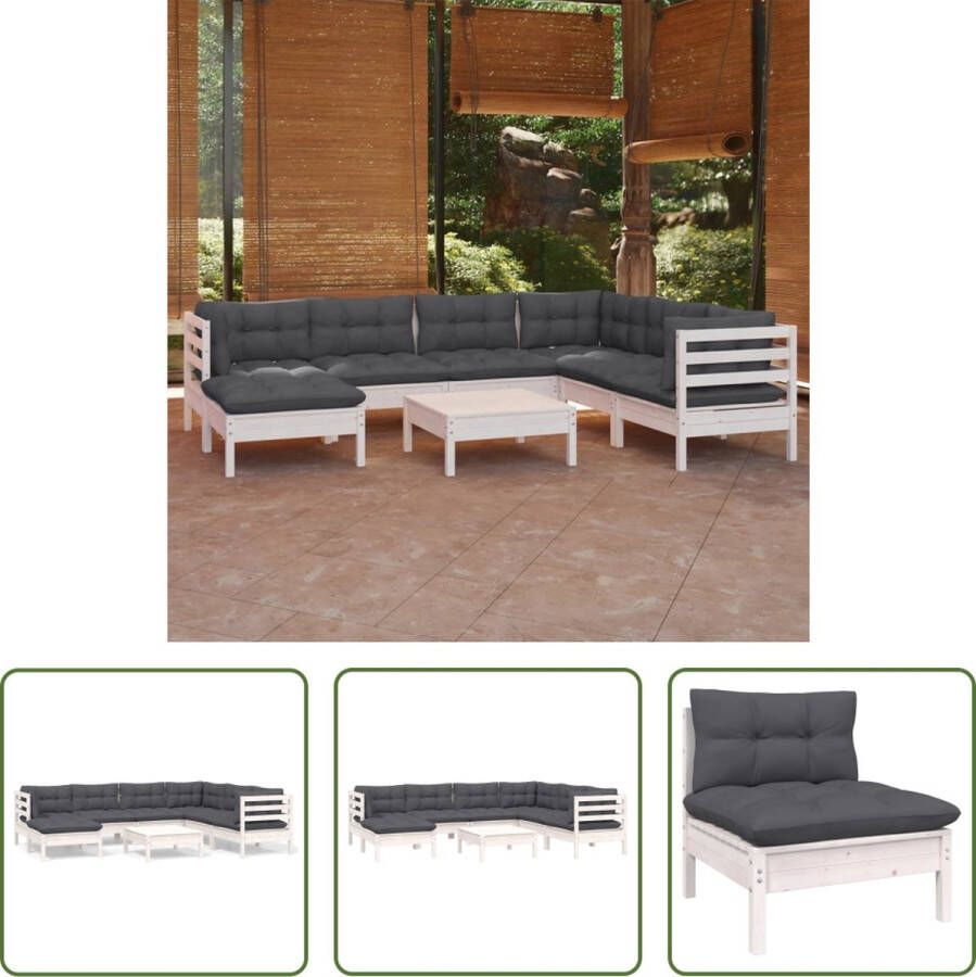 The Living Store Loungeset Grenenhout Wit 63.5x63.5x62.5cm Massief 100% polyester