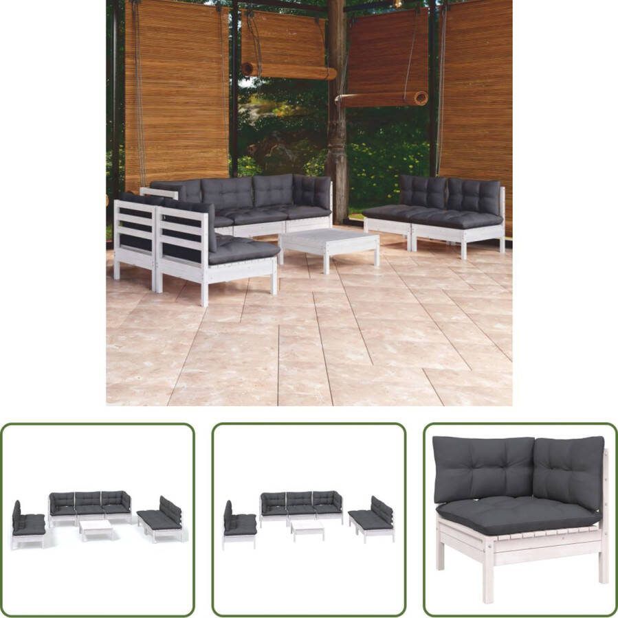 The Living Store Loungeset Grenenhout Wit Hoekbank- 63.5x63.5x62.5cm Middenbank- 63.5x63.5x62.5cm Voetenbank tafel- 63.5x63.5x28.5cm Zitkussen- 60x60x5cm Rugkussen- 60x32x5cm