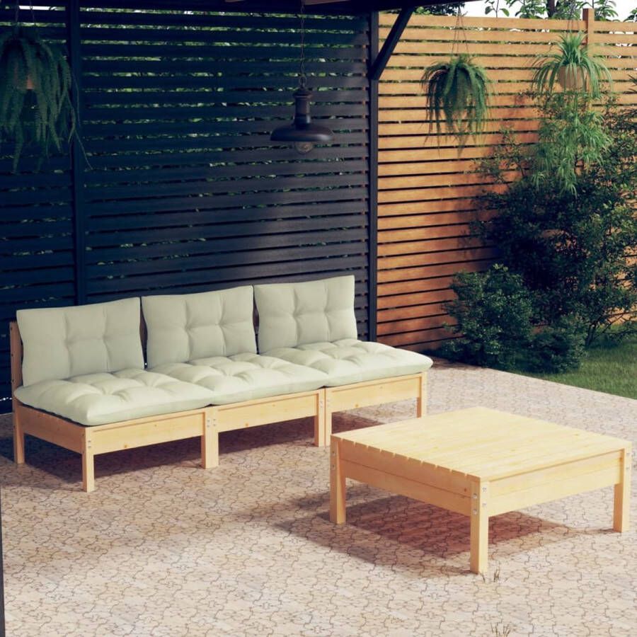 The Living Store Loungeset Grenenhout Zitkussens 60x60x5cm Rugkussens 60x32x5cm