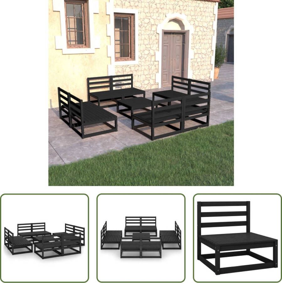 The Living Store Loungeset Grenenhout Zwart 8x Middenbank Tafel 70x70x67cm Montage vereist