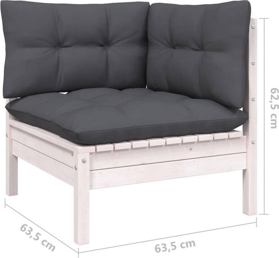 The Living Store Loungeset Grenenhouten hoekbank en middenbank Wit 63.5x63.5x62.5 cm Inclusief 10 zitkussens en 14 rugkussens