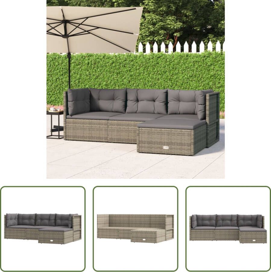 The Living Store Loungeset Grijs Hoekbank 54x54x24.5 38 50 55 cm Middenbank 54x54x55 cm Voetenbankje 53x51x24.5 cm Inclusief kussens