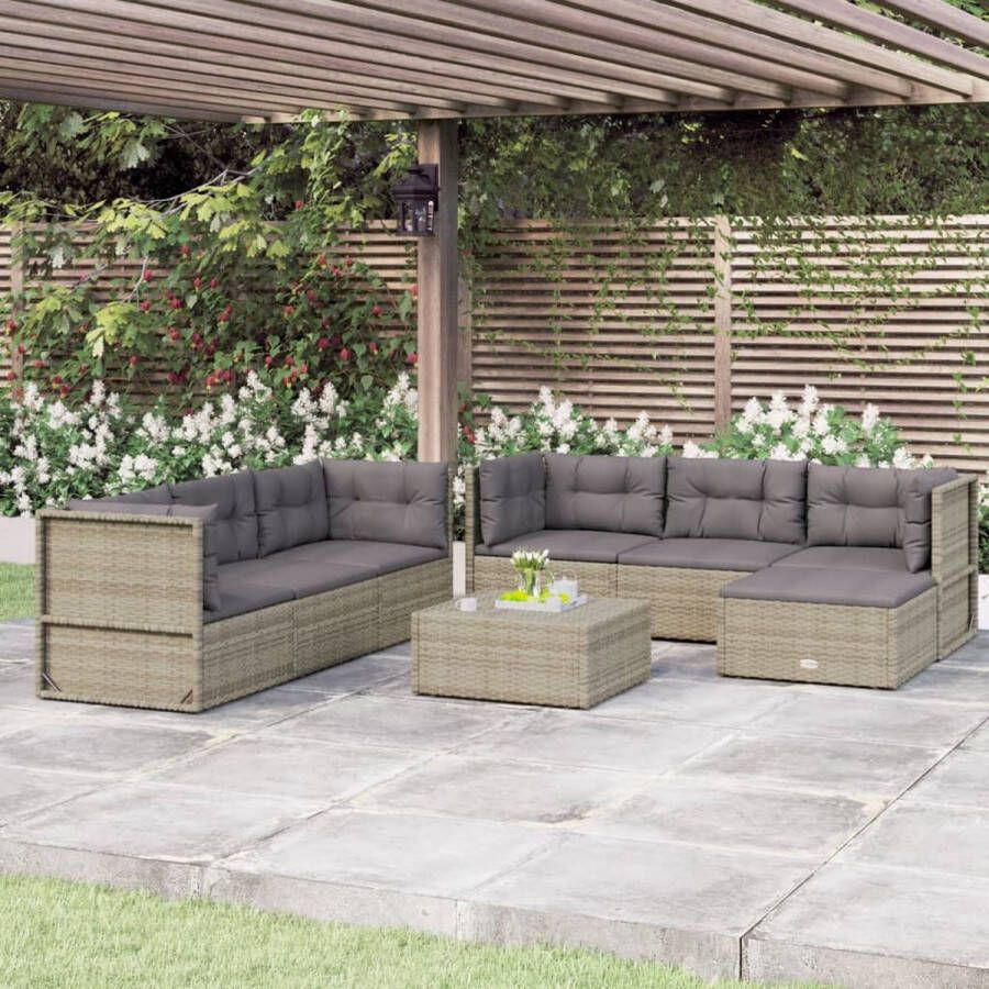 The Living Store Loungeset Grijs Hoekbank 54x54x24.5 38 50 55cm Middenbank 54x54x55cm Voetenbankje 53x51x24.5cm Kussens inclusief