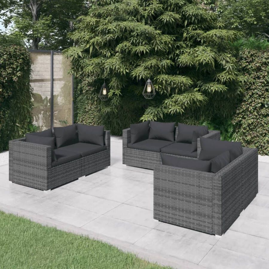 The Living Store Loungeset Grijs PE-rattan Hoekbank 70x70x60.5cm Inclusief 6 hoekbanken 6 zitkussens en 12 rugkussens