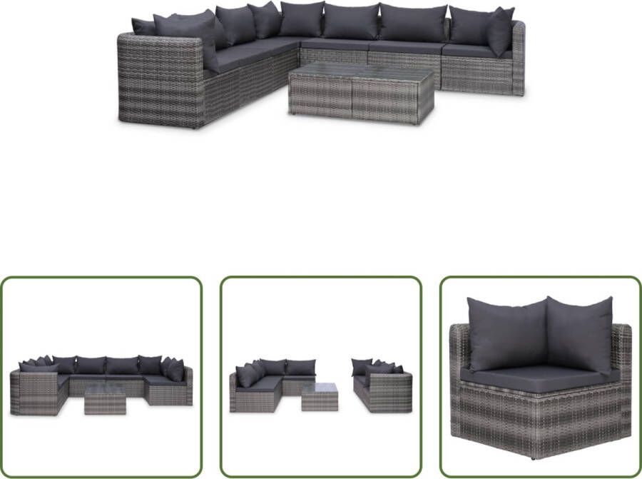 The Living Store Loungeset Grijs Poly Rattan 3 Hoekbanken 4 Middenbanken 1 Salontafel Comfortabele Kussens Waterbestendig