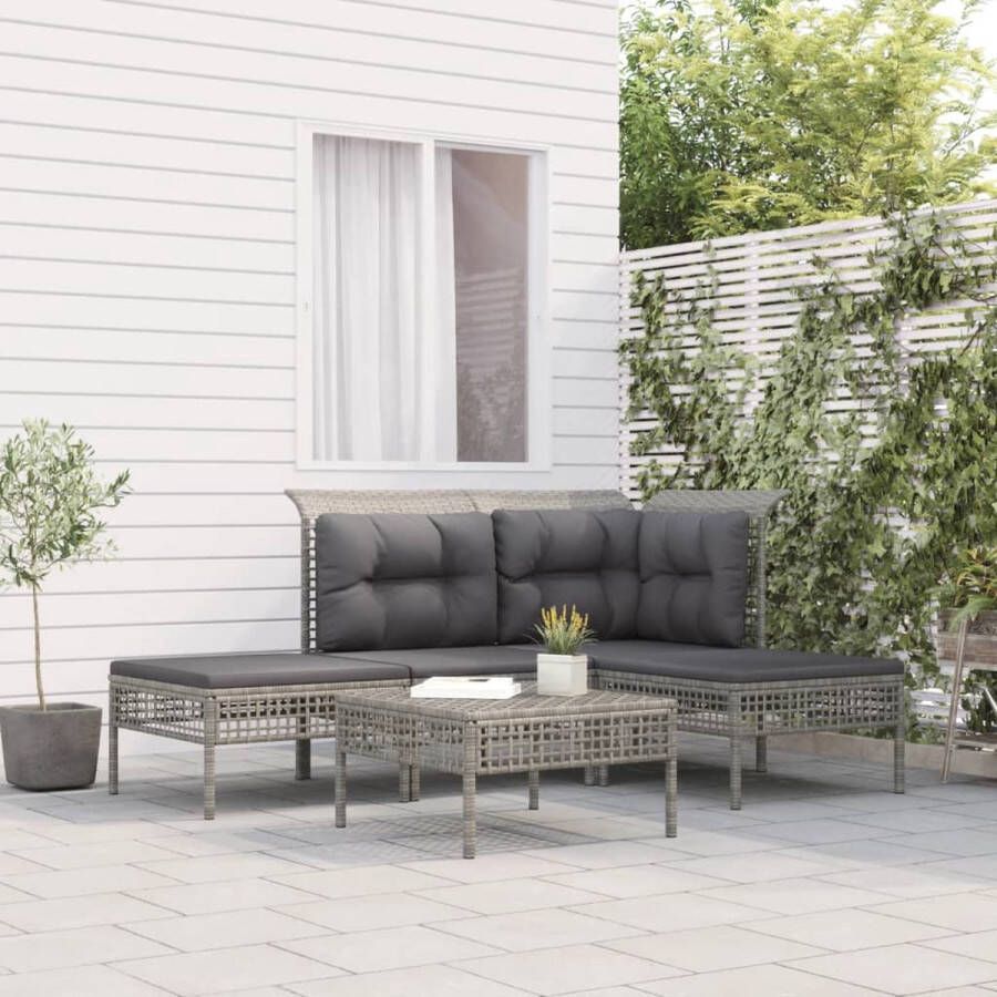 The Living Store Loungeset Grijs Tuinhoekbank 65x65x75 cm Tuinmiddenbank 55x65x75 cm Tuinvoetenbank 55x55x32 cm Kussen donkergrijs