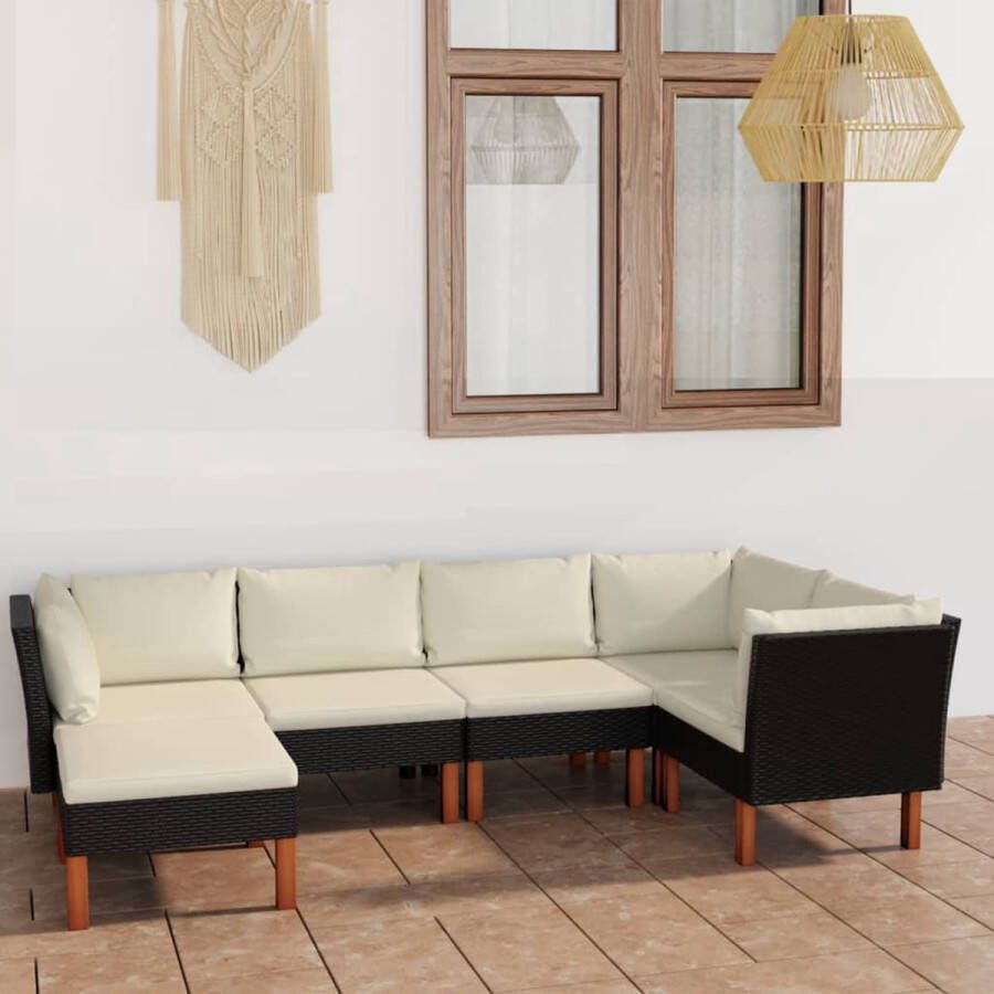 The Living Store Loungeset Havanna Zwart PE-Rattan Met Dik Gevoerde Kussens 3x Hoekbank 2x Middenbank 1x Voetenbank