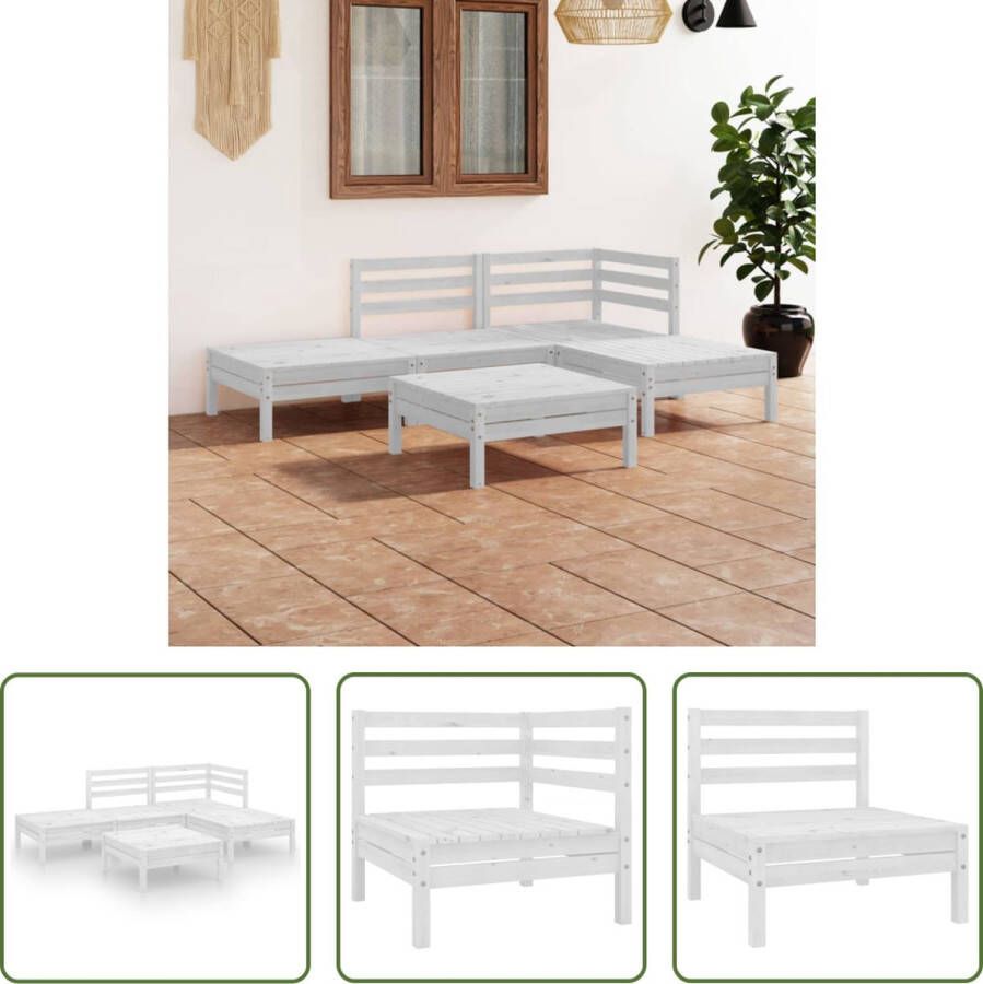 The Living Store Loungeset Houten Wit Hoek middenbank- 63.5 x 63.5 x 62.5 cm Voetenbank tafel- 63.5 x 63.5 x 28.5 cm Massief grenenhout