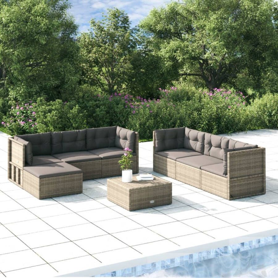 The Living Store Loungeset IPE-rattan Grijs Hoekbank 54x54x24.5 38 50 55cm Middenbank 54x54x55cm Voetenbankje 53x51x24.5cm Inclusief kussens