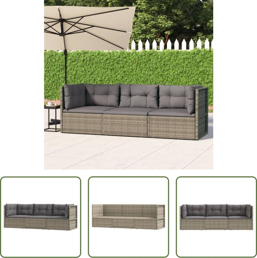 The Living Store Loungeset Luxe Grijs Hoekbank 54x54x24.5 38 50 55 cm Middenbank 54x54x55 cm Inclusief 2 hoekbanken 1 middenbank 3 zitkussens 3 grote rugkussens en 2 kleine rugkussens