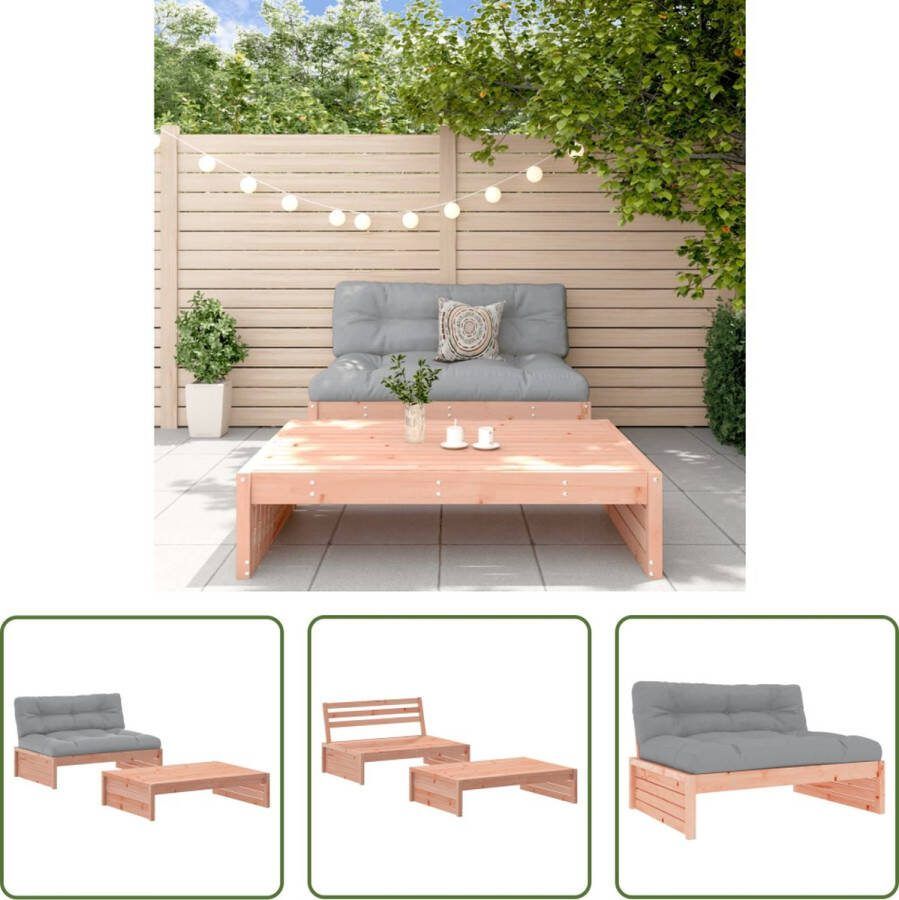The Living Store Loungeset Massief douglashout Middenbank- 120x95x69 cm Voetenbank salontafel- 120x84x30 cm Grijs kussen