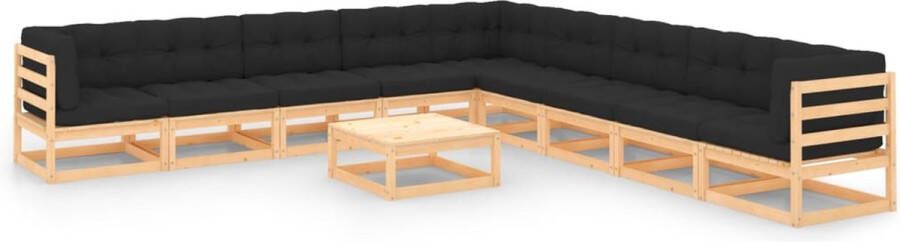 The Living Store Loungeset Massief grenenhout 6 middenbanken 3 hoekbanken 1 tafel Antraciet kussens 70x70x67cm