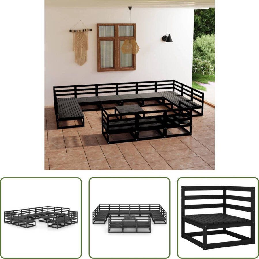 The Living Store loungeset massief grenenhout 9 middenbank 4 hoekbank 1 tafel voetenbank zwart 70x70x67 cm 70x70x30 cm