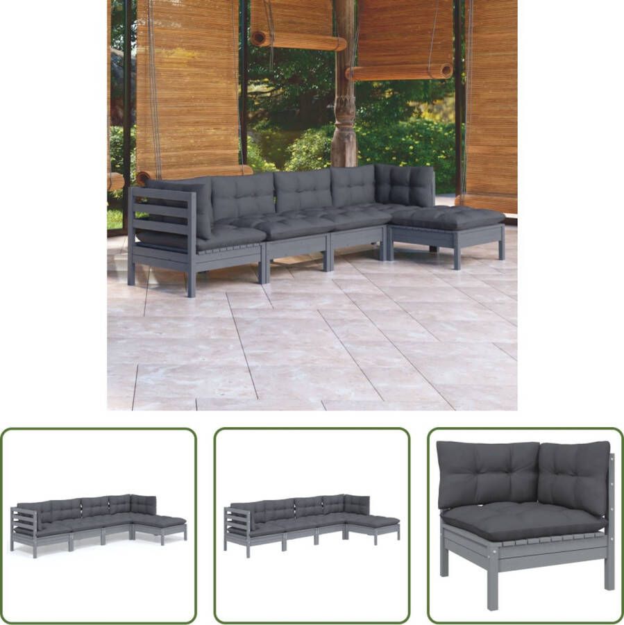 The Living Store loungeset Massief grenenhout Grijs 63.5 x 63.5 x 62.5 cm Inclusief kussens