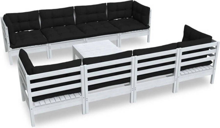 The Living Store Loungeset Massief Grenenhout Hoekbank Middenbank Voetenbank Tafel Wit Antraciet Kussen 63.5 x 63.5 x 62.5 cm