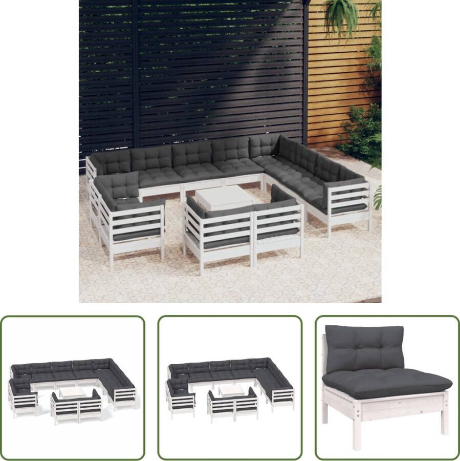 The Living Store Loungeset Massief Grenenhout Wit 63.5x63.5x62.5 cm Inclusief kussens