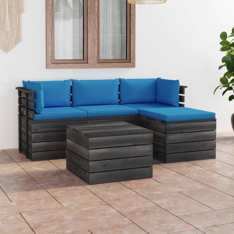 The Living Store Loungeset Pallet Grenenhout Tuinmeubelset 60x65x71.5 cm Lichtblauw