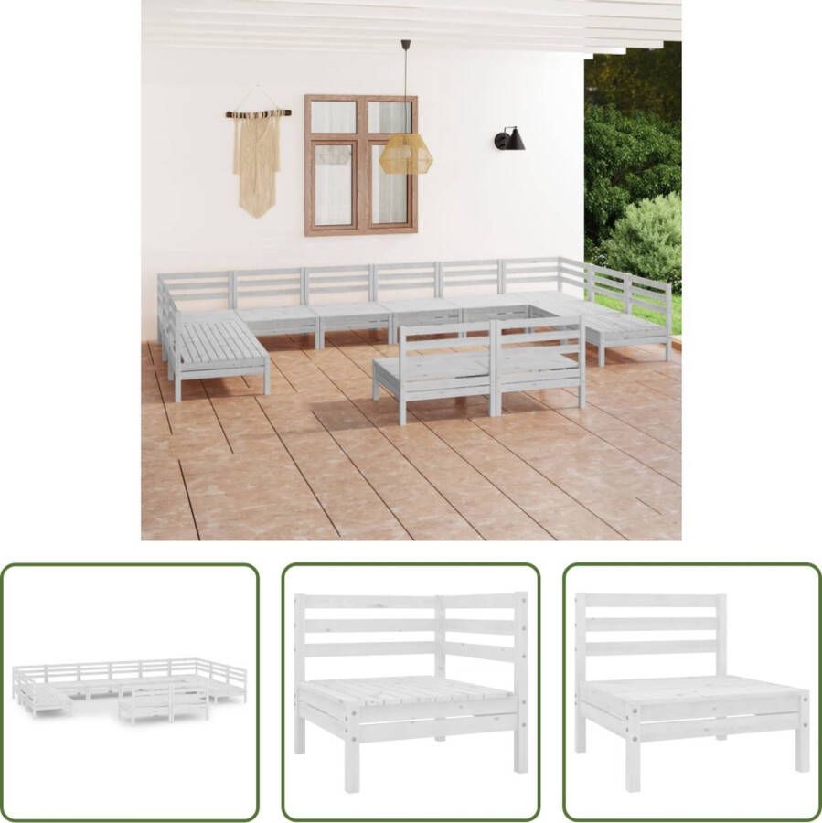 The Living Store Loungeset Pallet Grenenhout wit 63.5 x 63.5 x 62.5 cm (LxBxH) modulair 2 hoekbanken 10 middenbanken Montage vereist