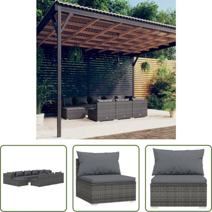 The Living Store Loungeset PE-rattan Grijs 6x middenbank 2x hoekbank 2x voetenbank Waterdicht Modulair design