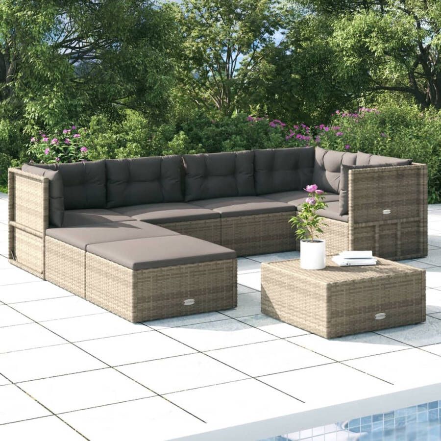 The Living Store Loungeset PE-rattan Grijs Hoek- 54 x 54 x 24.5 38 50 55 cm Midden- 54 x 54 x 55 cm Voetenbankje- 53 x 51 x 24.5 cm Inclusief kussens