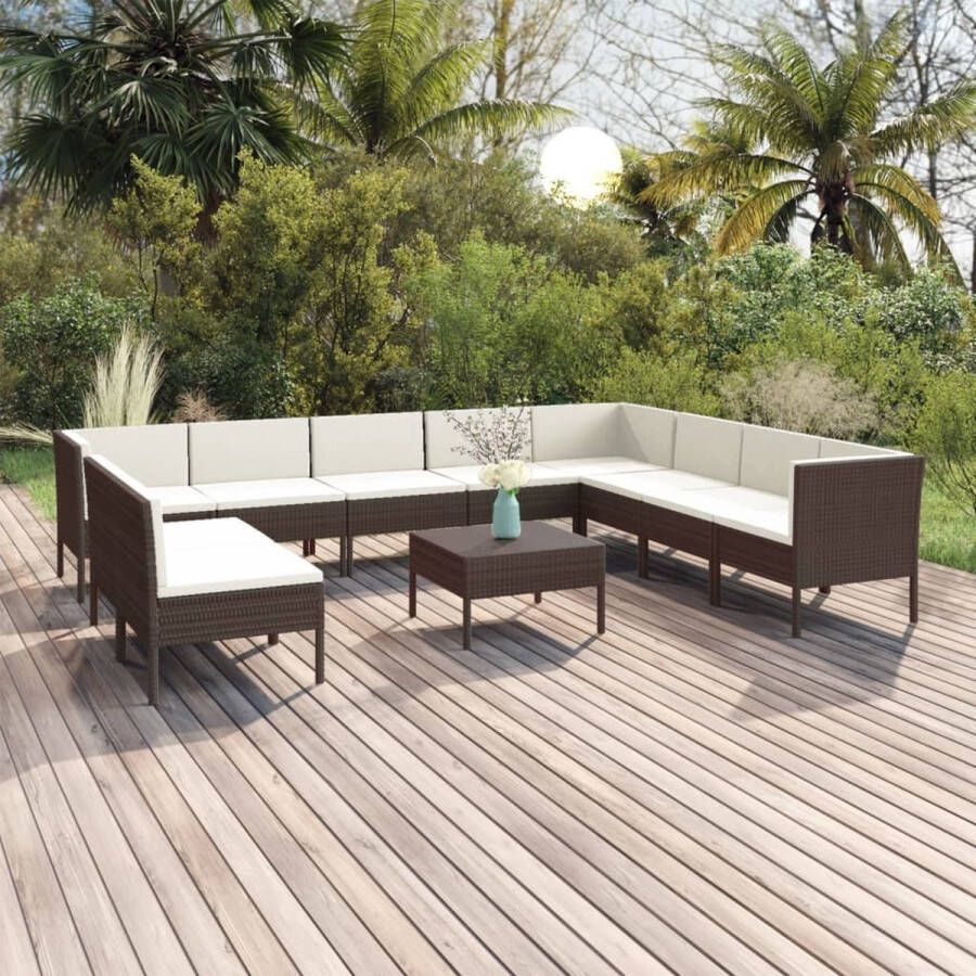 The Living Store Loungeset PE-rattan Stalen frame Bruin Modulair 10 zitkussens 13 rugkussens