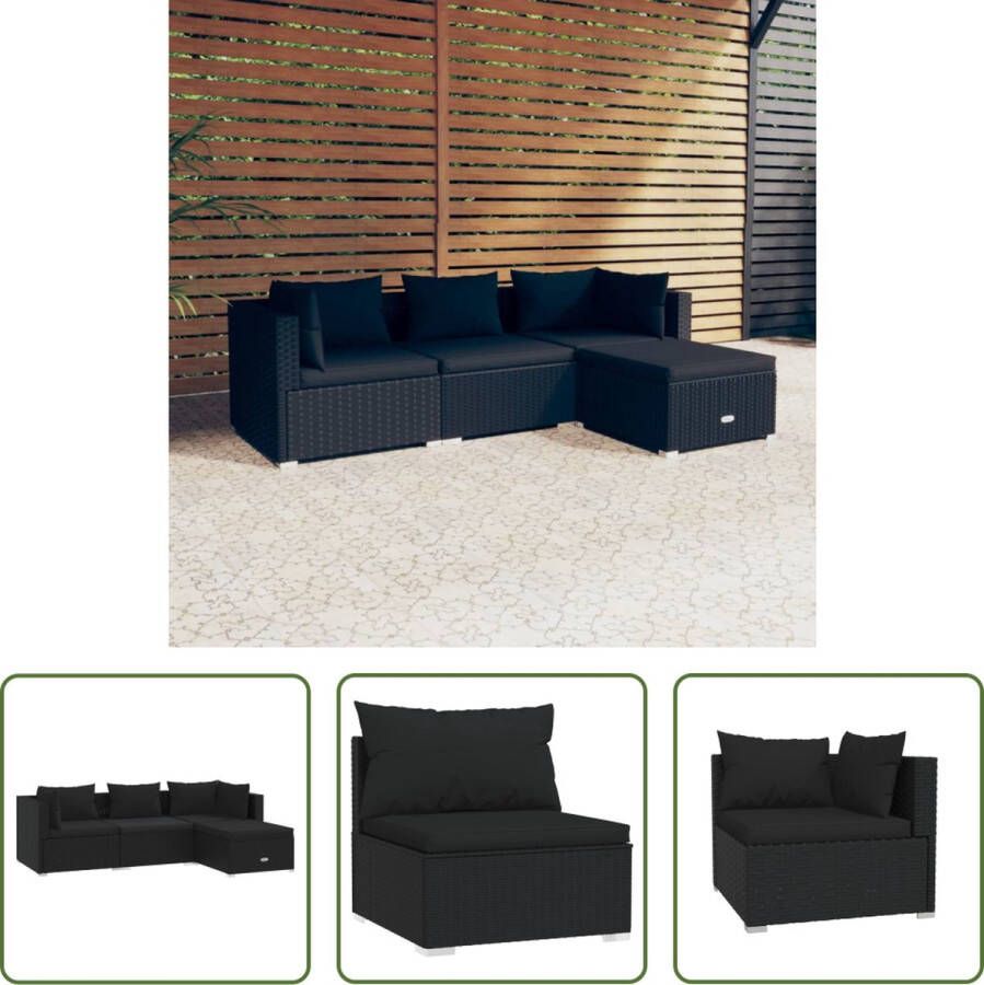 The Living Store Loungeset PE-rattan Zwart Inclusief kussens Modulair 4 zitkussens 5 rugkussens