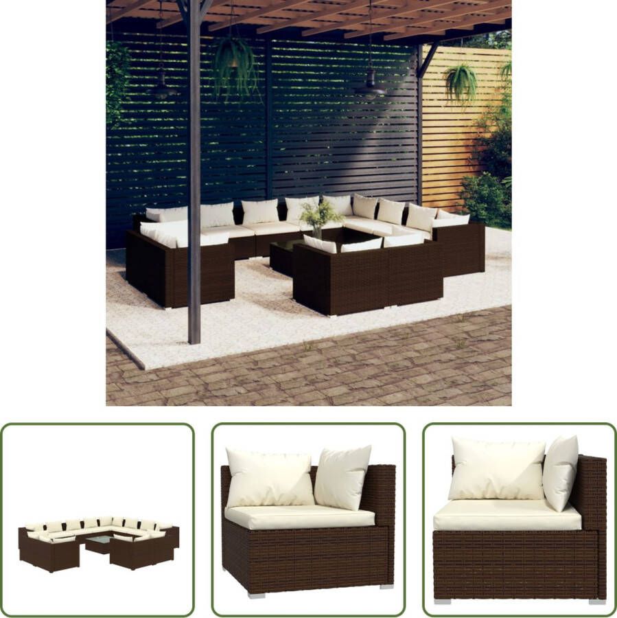 The Living Store Loungeset Poly Rattan 13-Delig Bruin PE-rattan