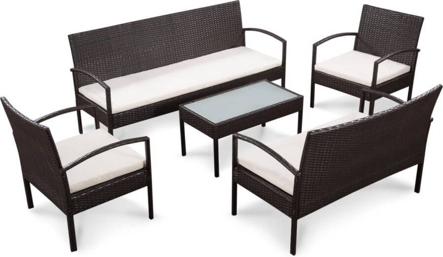 The Living Store Loungeset Poly Rattan 5-delig Bruin PE Rattan 155 x 58 x 72 cm Met Kussens Inclusief Salontafel