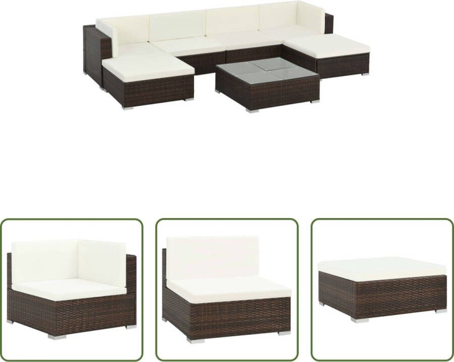 The Living Store Loungeset Poly Rattan Bruin 2 Hoekbanken 2 Middenbanken 2 Hockers 1 Salontafel PE Rattan Stalen Frame