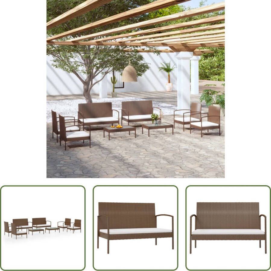 The Living Store Loungeset Poly Rattan Bruin 2-zitsbank Armstoel Tafel 5 cm dik kussen Montage vereist Levering bevat 2x tweezitsbank 4x armstoel 2x tafel 6x zitkussen