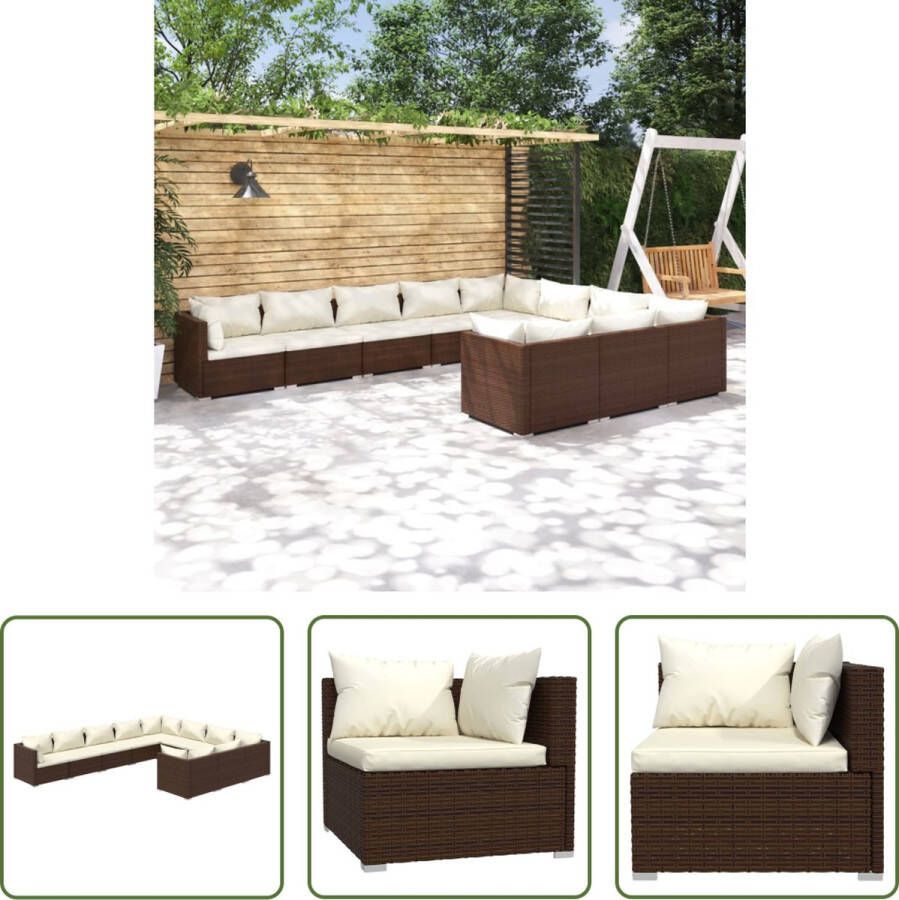 The Living Store Loungeset Poly Rattan Bruin 4 hoekbanken 6 middenbanken 10 zitkussens 14 rugkussens